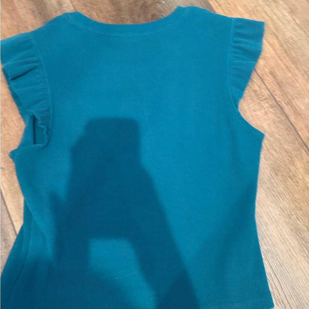 Free the Roses Teal Ribbed Crewneck Top - Picture 2 of 3